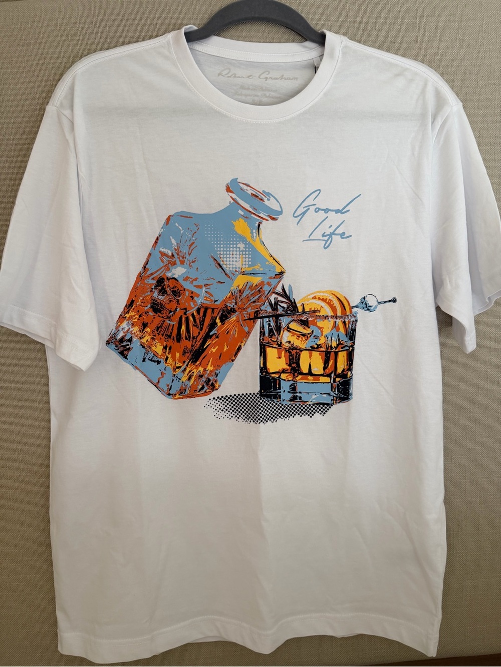 Robert Graham White Graphic 'Good Life' Whiskey Tee size Small